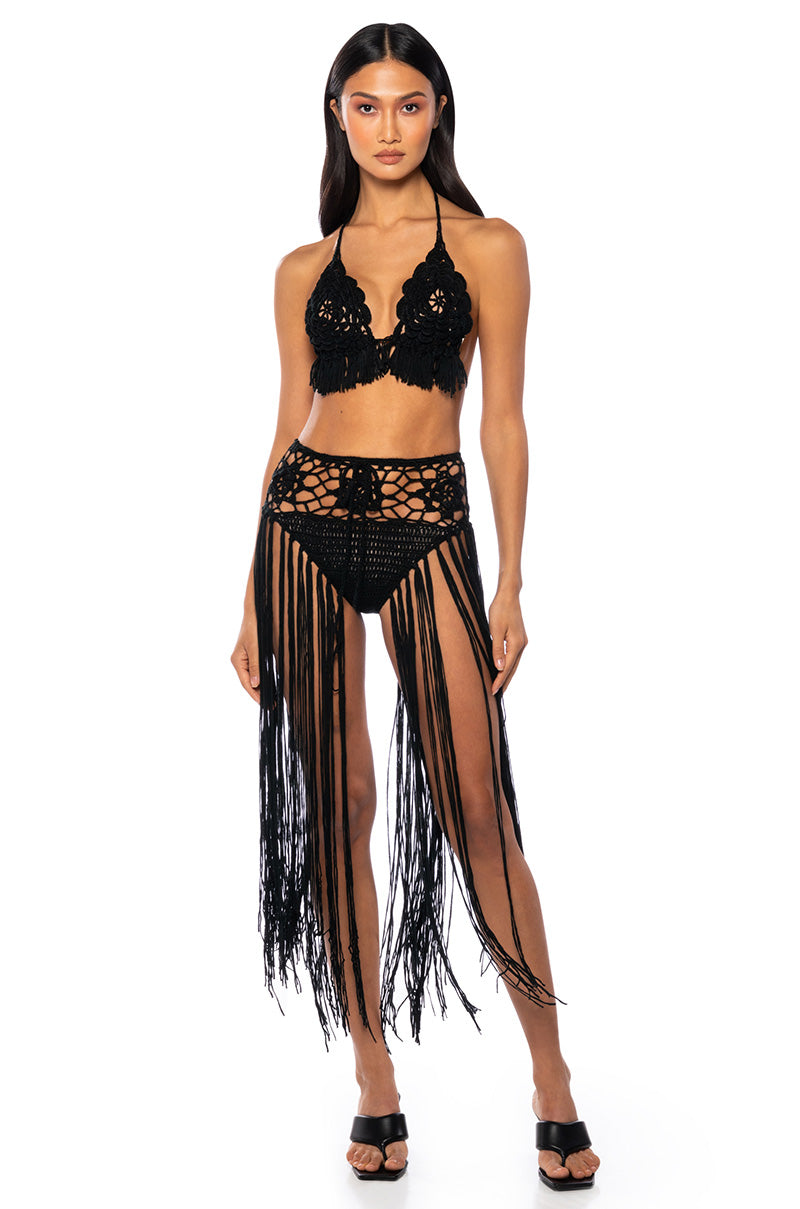 Front View Tropical Flowers Crochet Fringe Two Piece Set