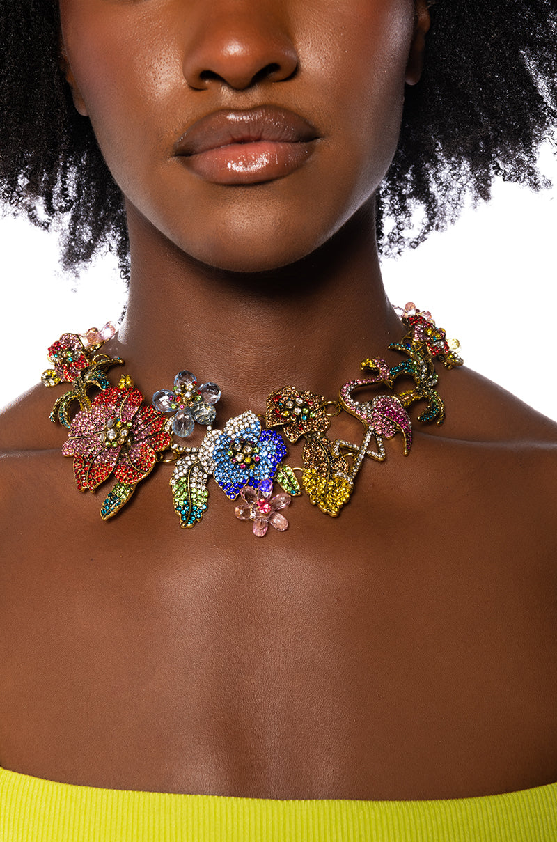 Front View Tropical Treat Embellished Statement Necklace
