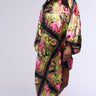 Front View Tropical Vacation Print Satin Maxi Dress In Green Multi