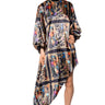 Front View Tropical Vacay Printed Satin Maxi Dress In Black Multi