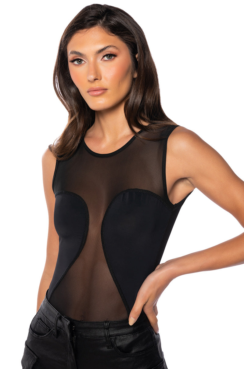 Front View Trust Me Cut Out Mesh Bodysuit