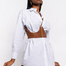 Front View Trust Me Faux Leather Cropped Corset in Brown