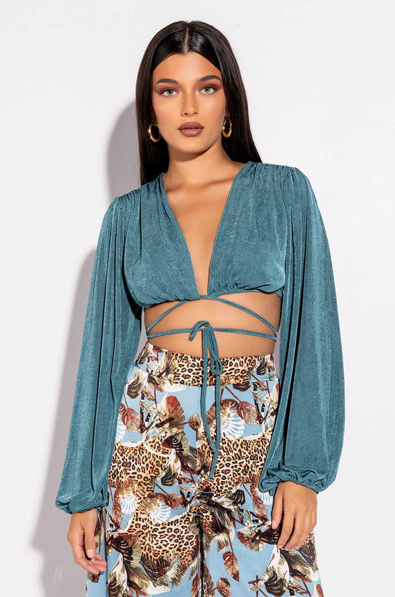 Front View Try Harder Tie Front Crop Top