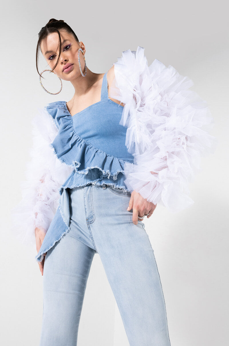 Side View Tulle It And Boot It Ruffle Cardigan