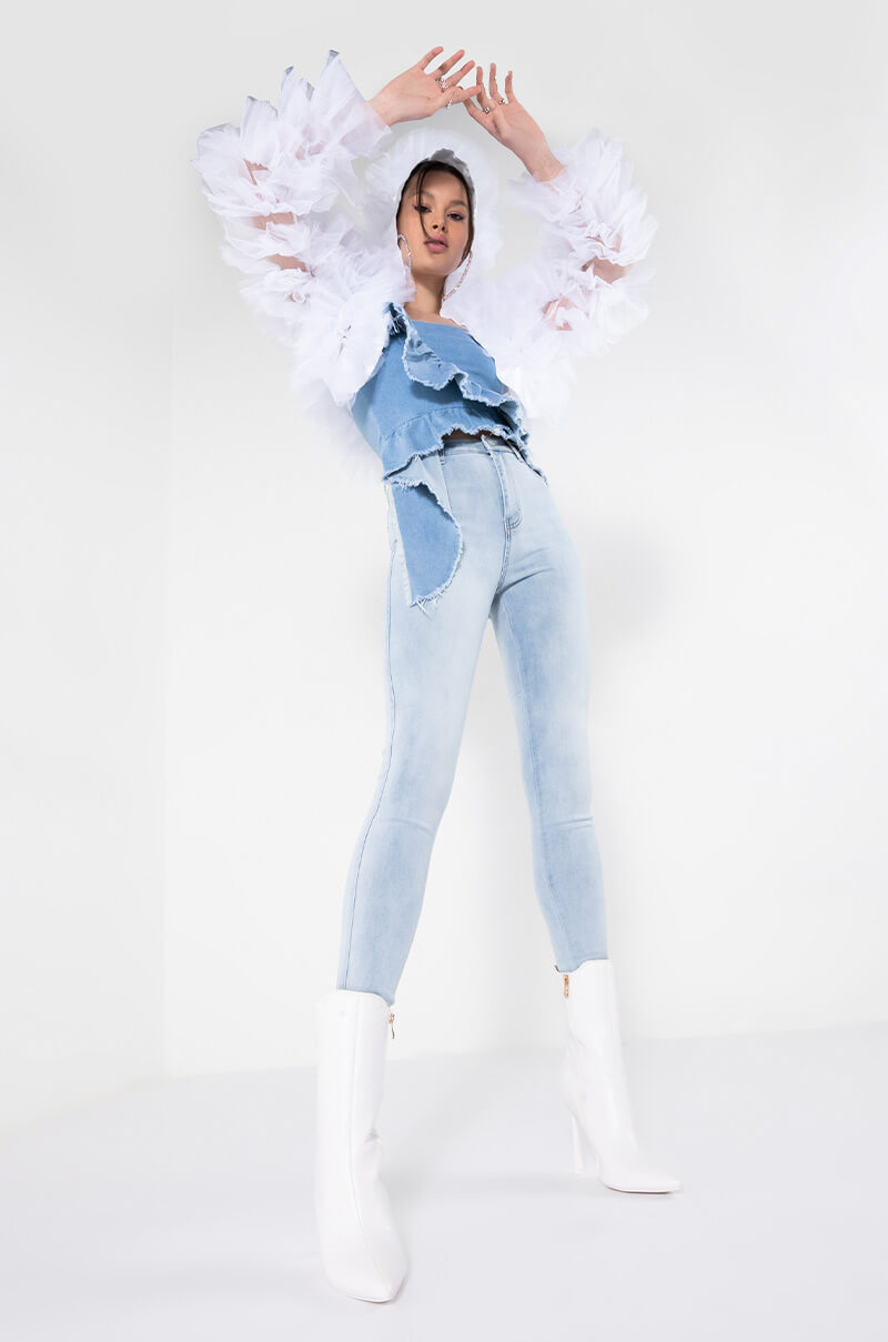 Detail View Tulle It And Boot It Ruffle Cardigan