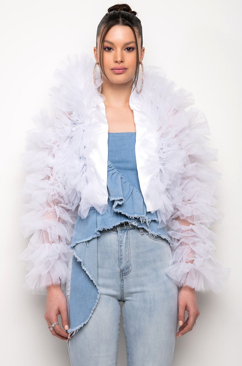 Extra View Tulle It And Boot It Ruffle Cardigan