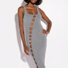 Front View Tulum Cut Out Rhinestone Ribbed Midi Dress