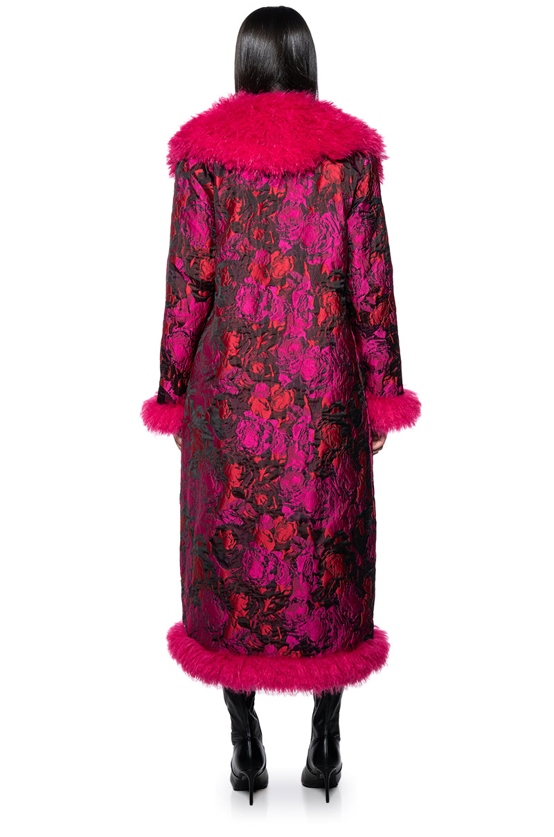 Full View Turn It Up Long Brocade Coat With Faux Fur Trim 4