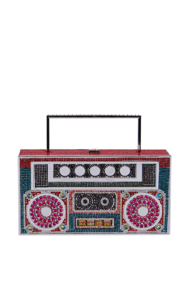 Side View Turn Me Up Bling Boombox Purse