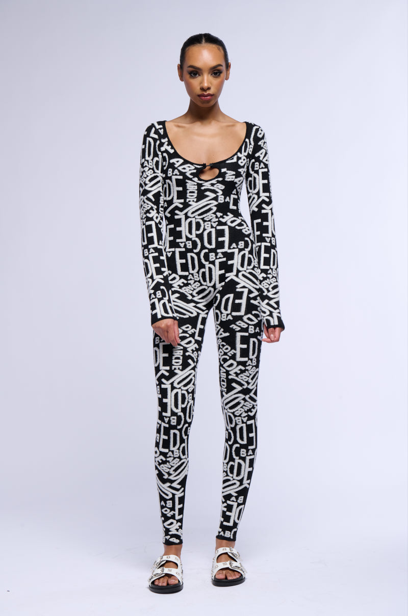 Back View Turning Heads Knit Long Sleeve Jumpsuit In Black