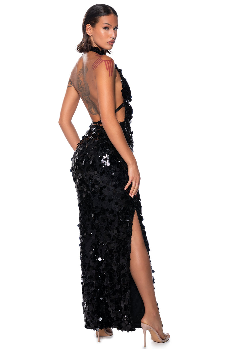 TURNING HEADS SEQUIN HALTER MAXI DRESS AKIRA TURNING HEADS SEQUIN HALTER MAXI DRESS AKIRA