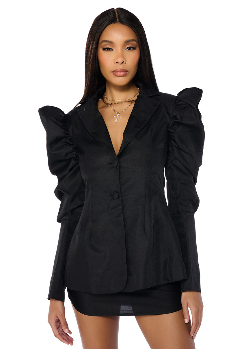 Front View Tuscan Holiday Puff Shoulder Blazer