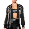 Front View Twirl For Me Knotted Rhinestone Rope Crop Bomber