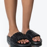 Front View Twisted Love Flat Sandal In Black