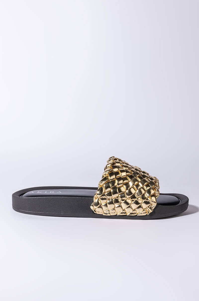 Back View Twisted Love Flat Sandal In Gold 4