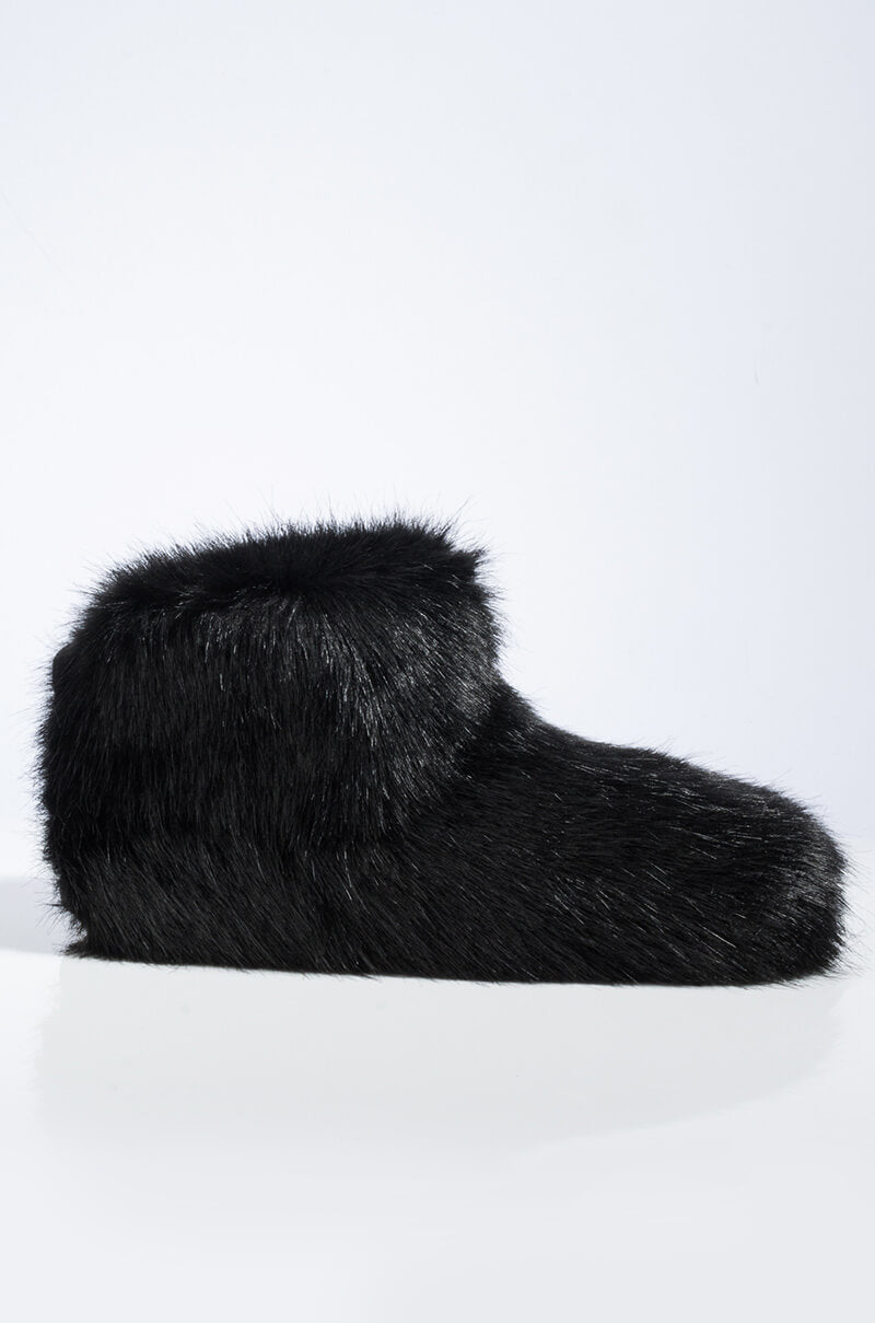 Back View Ugg Amary Furry Ankle Boot in Black