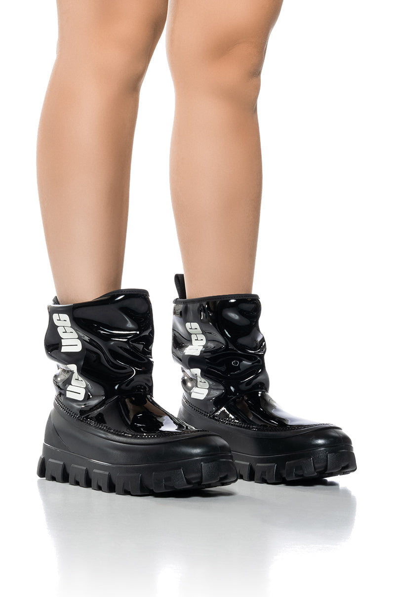Front View Ugg Classic Brellah Mini Waterproof Bootie In Black