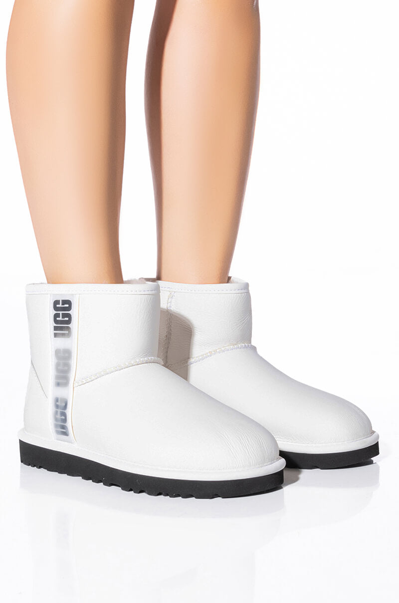 Front View Ugg Classic Mini Side Logo Ii Bootie In White