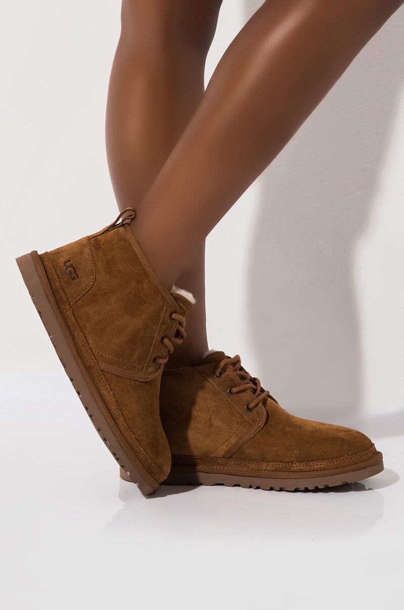 Side View Ugg Classic Neumel Lace Up Boots in Chestnut