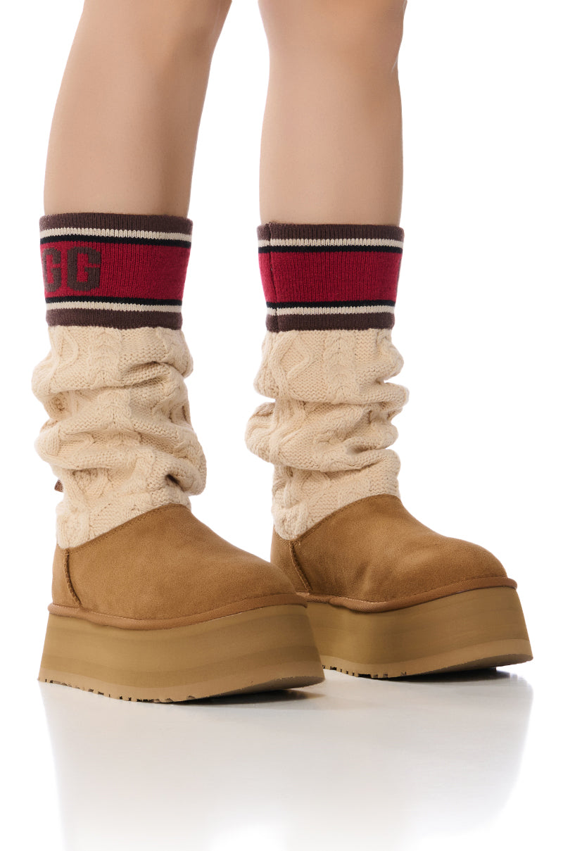 Side View Ugg Classic Sweater Letter Boot In Chestnut