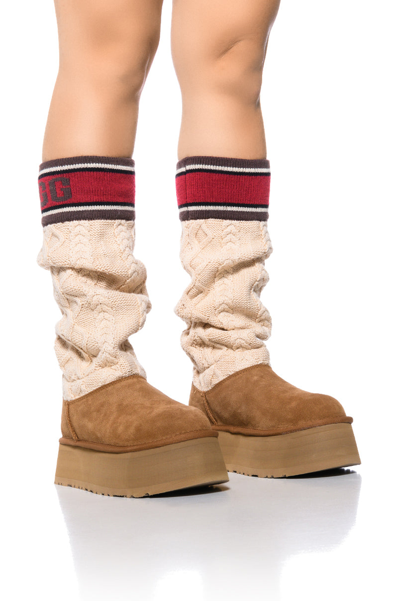 Side View Ugg Classic Sweater Letter Boot In Chestnut