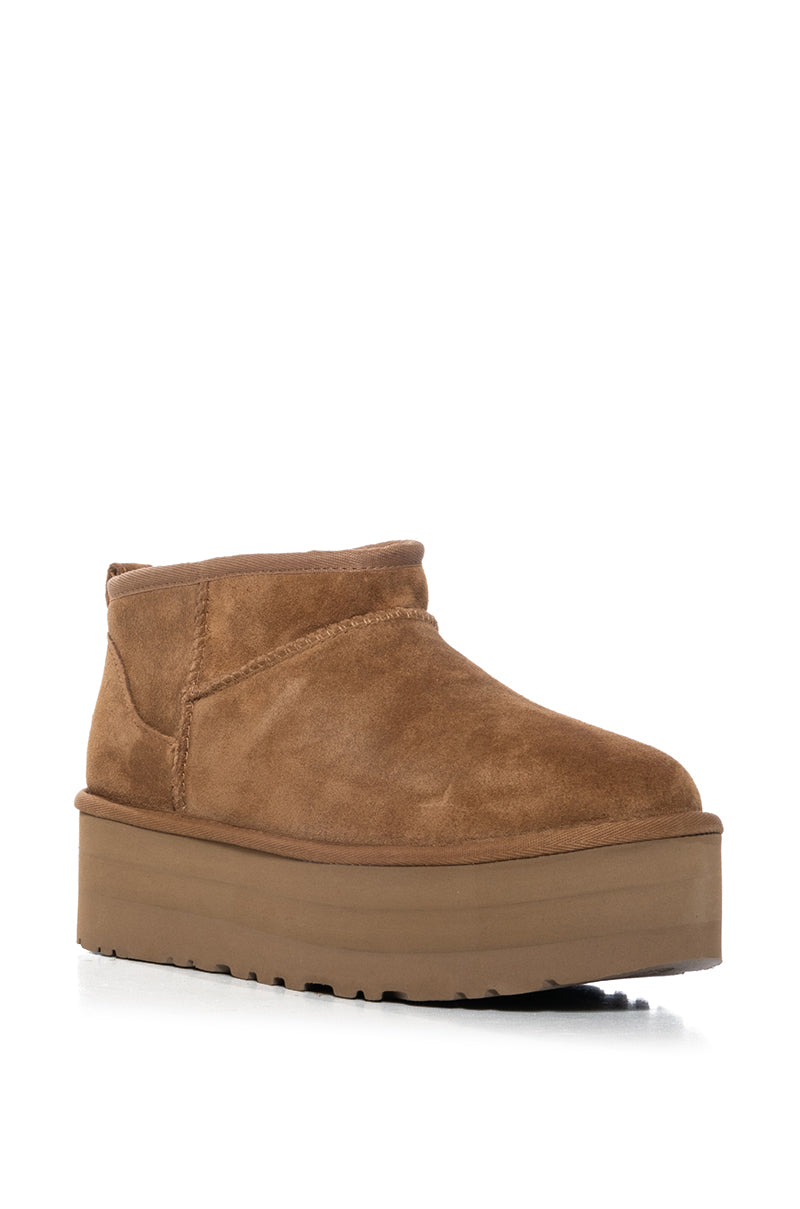 Back View Ugg Classic Ultra Mini Platform Bootie In Chestnut