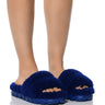 Front View Ugg Cozetta Curly Genuine Shearling Slide Slipper In Blue