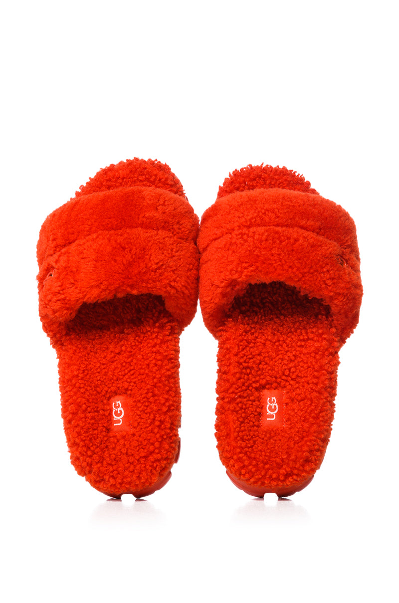 Side View Ugg Cozetta Curly Genuine Shearling Slide Slipper In Red