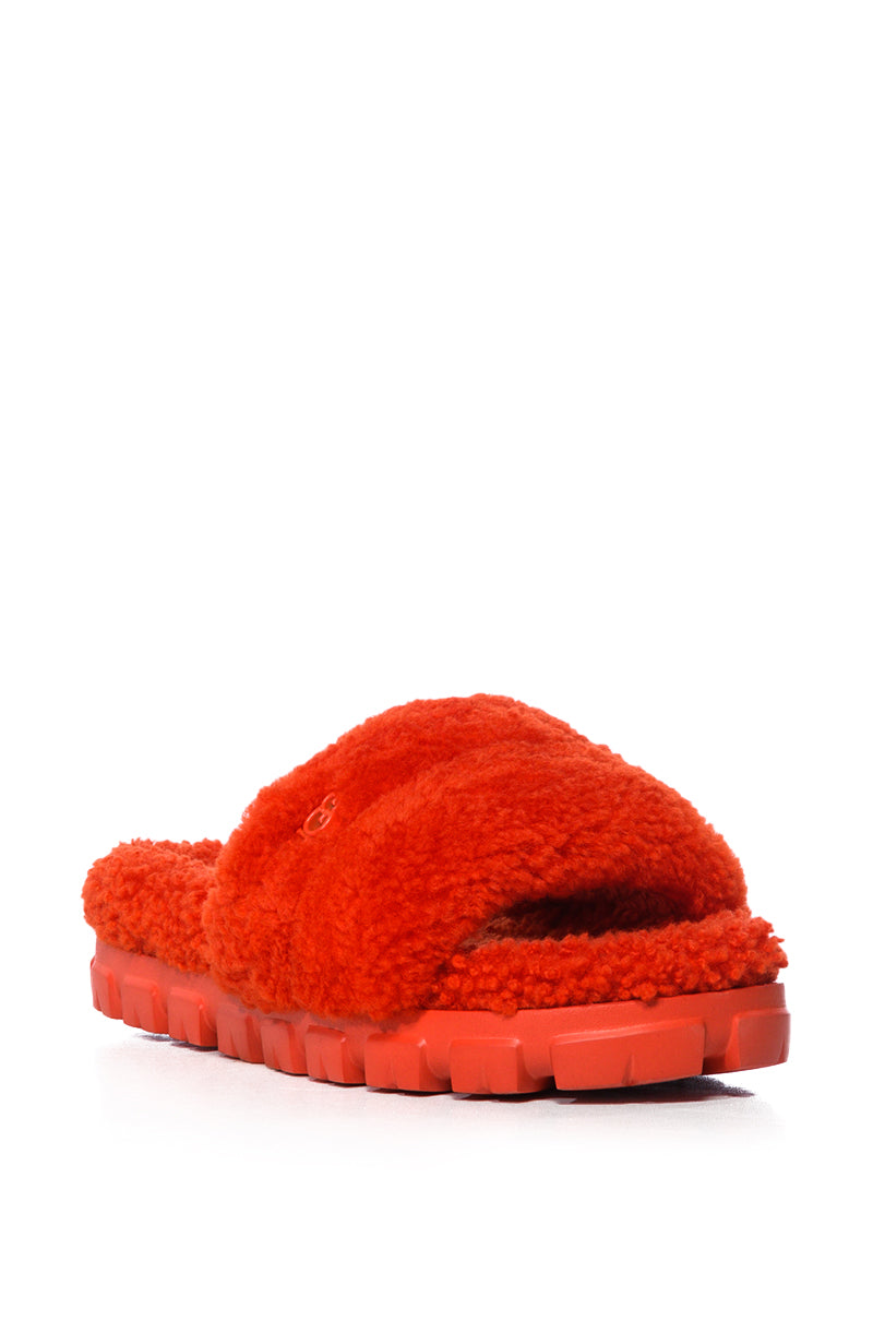 Detail View Ugg Cozetta Curly Genuine Shearling Slide Slipper In Red