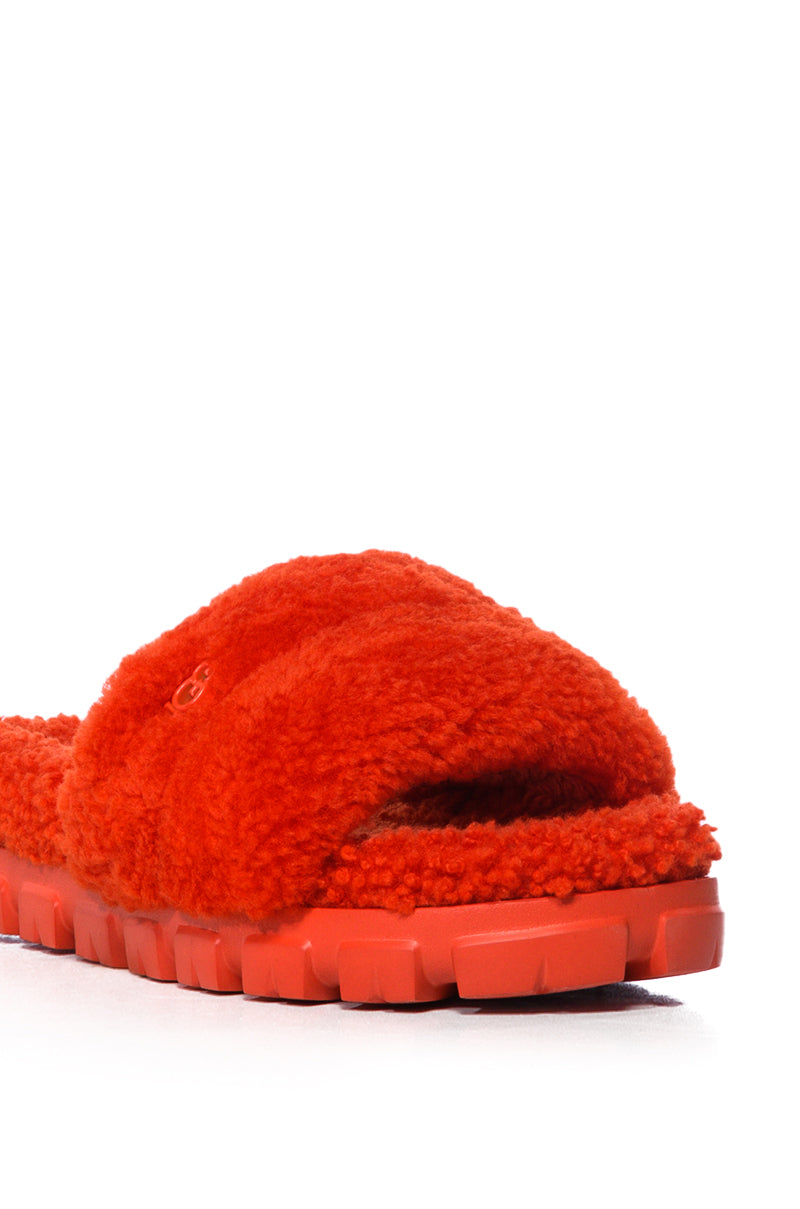 Extra View Ugg Cozetta Curly Genuine Shearling Slide Slipper In Red