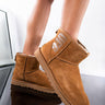 Front View Ugg Womens Classic Mini Rubber Logo Bootie in Chestnut