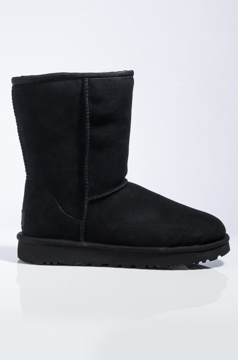 Back View Ugg Womens Classic Short Heritage Boots in Black view 7