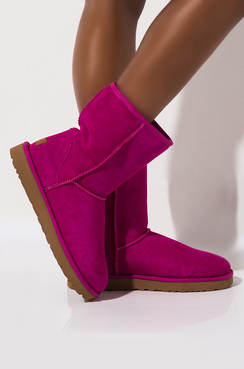 Side View Ugg Womens Classic Short Heritage Boots in Fuchsia