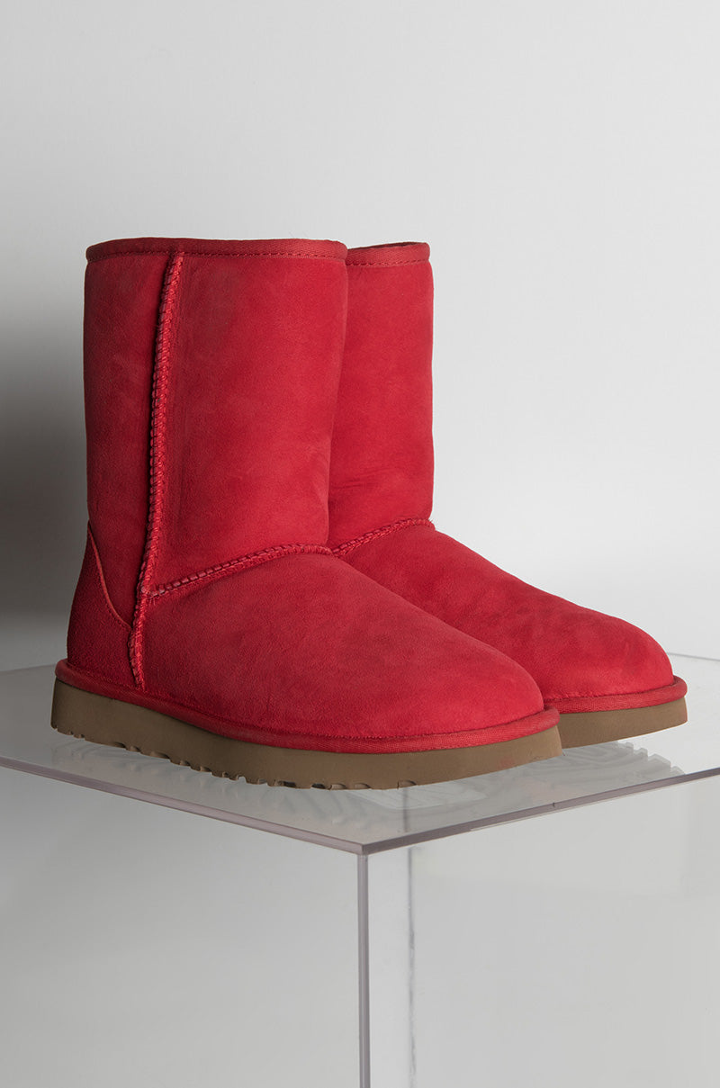 Side View Ugg Womens Classic Short Heritage Boots in Ribbon Red view 3