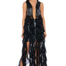 Front View Uh Oh Honey Waterfall Ruffle Vest In Black