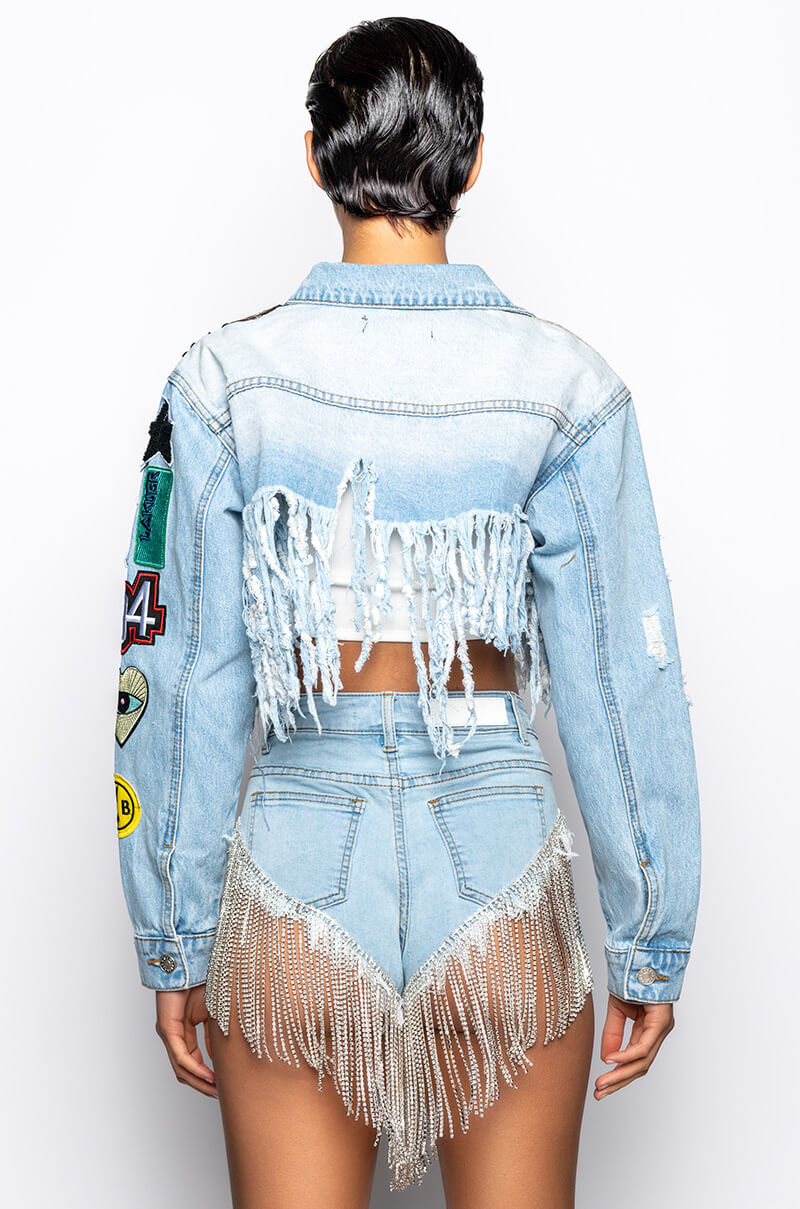 Extra View Ultra Crop Denim Jacket With Patches
