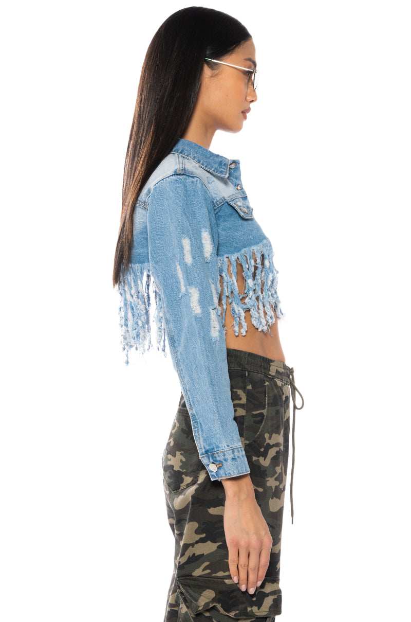 Extra View Ultra Crop Denim Jacket With Patches
