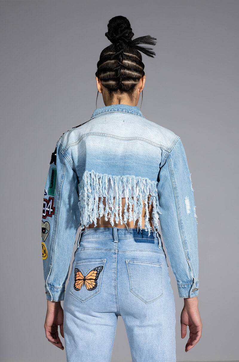 Extra View Ultra Crop Denim Jacket With Patches