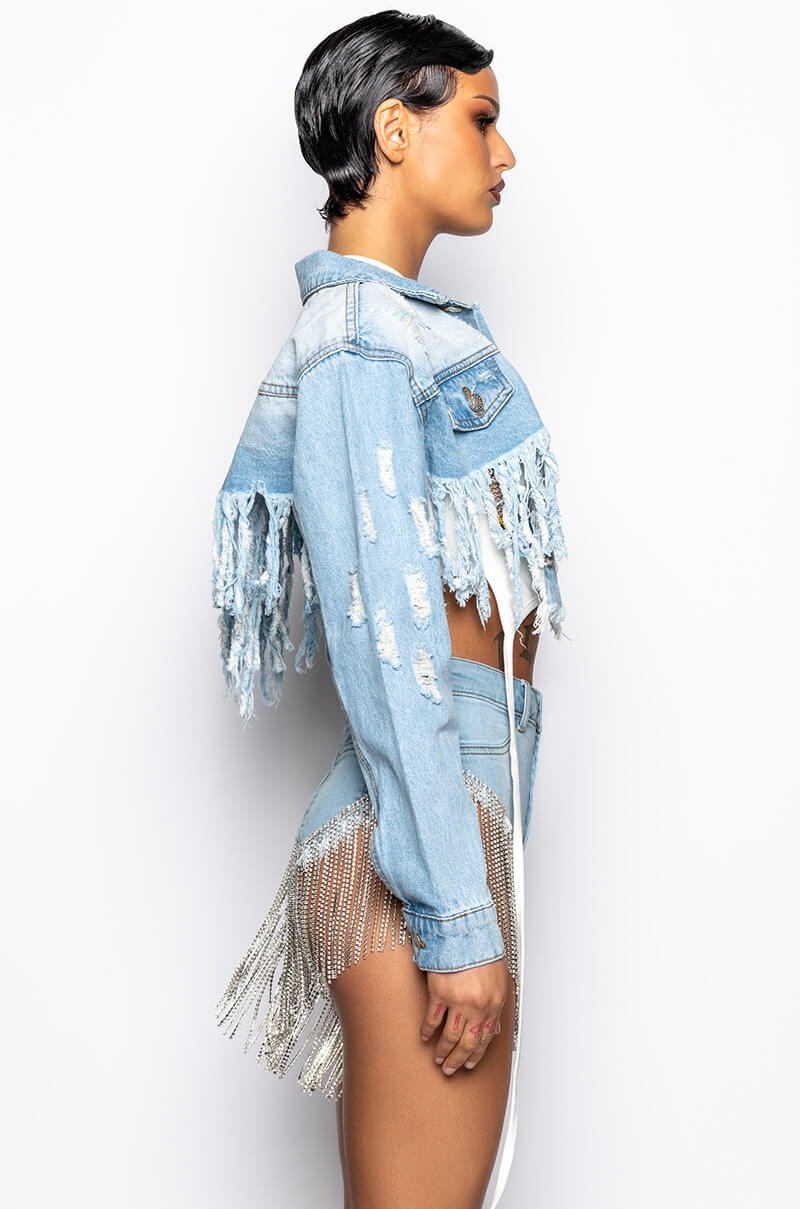 Extra View Ultra Crop Denim Jacket With Patches