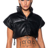 Front View Ultra Crop Pu Vest With Pull Strings In Black