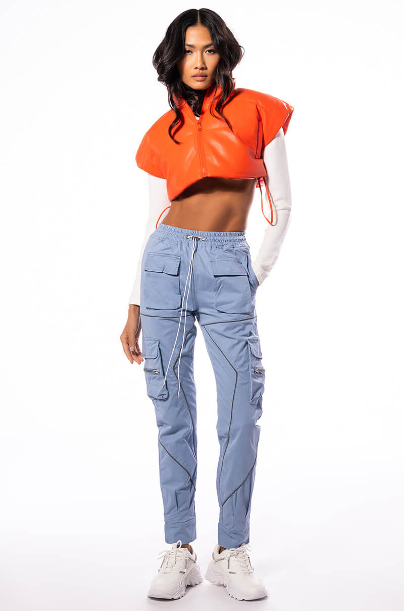 Back View Ultra Crop Pu Vest With Pull Strings