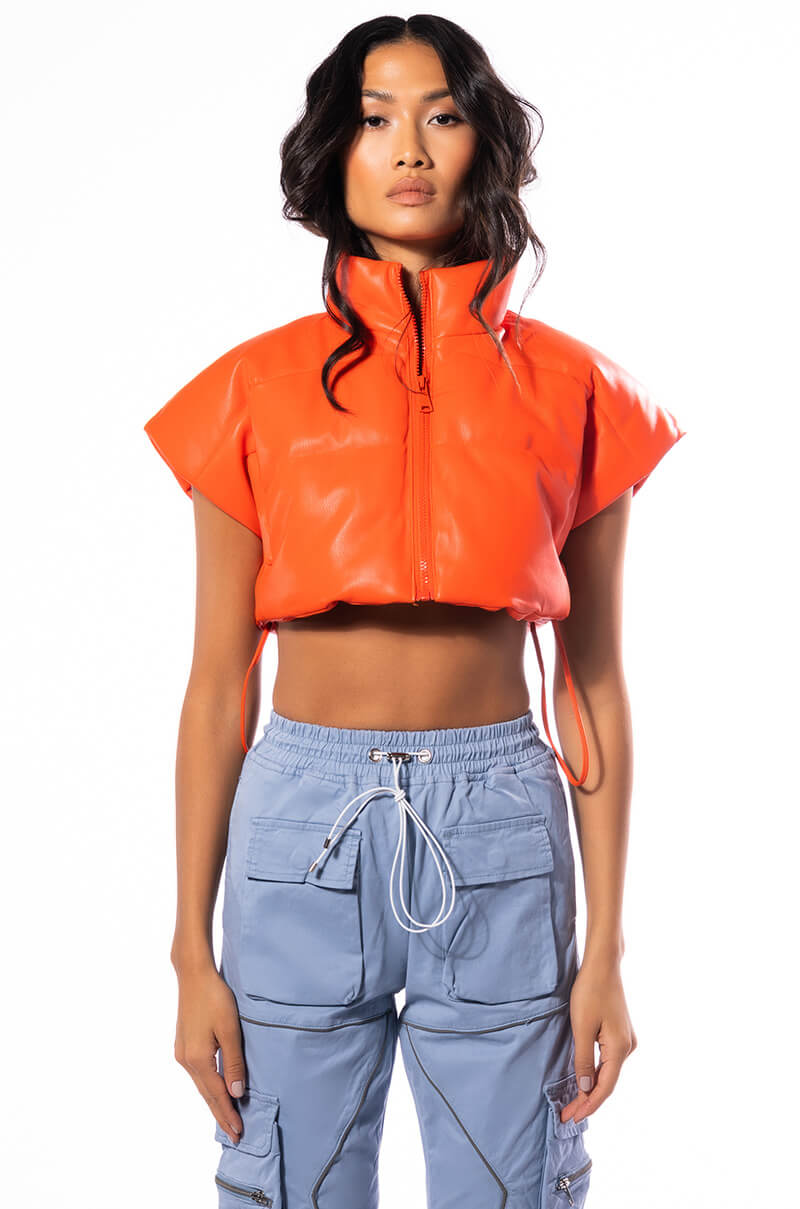 Detail View Ultra Crop Pu Vest With Pull Strings