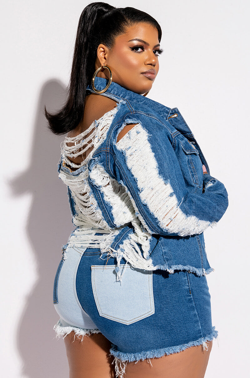 ULTRA DISTRESSED CROP DENIM JACKET view 0