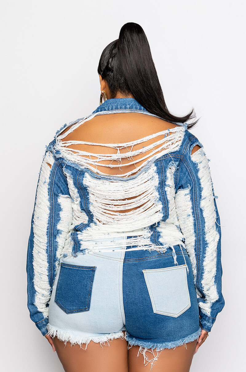 Extra View Ultra Distressed Crop Denim Jacket