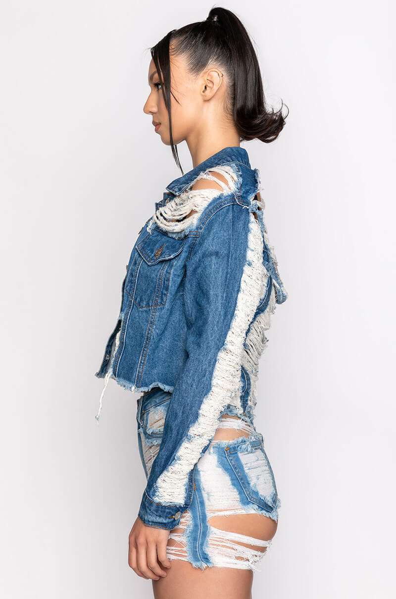 Extra View Ultra Distressed Crop Denim Jacket
