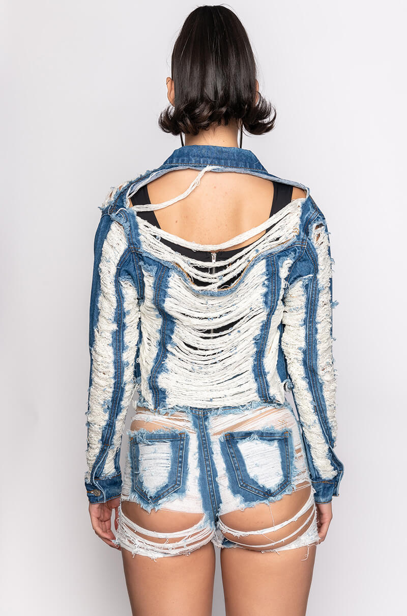 Extra View Ultra Distressed Crop Denim Jacket