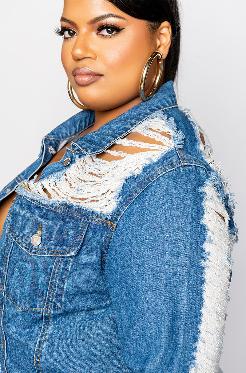 Extra View Ultra Distressed Crop Denim Jacket