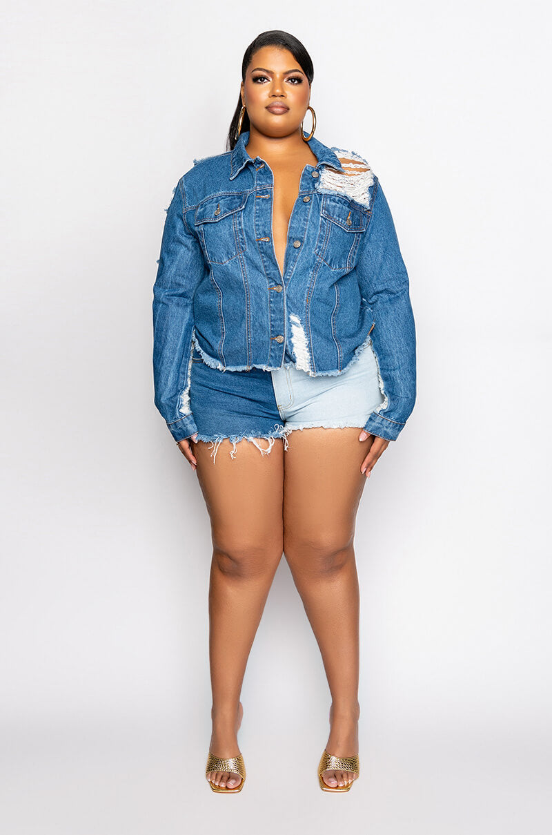 Extra View Ultra Distressed Crop Denim Jacket