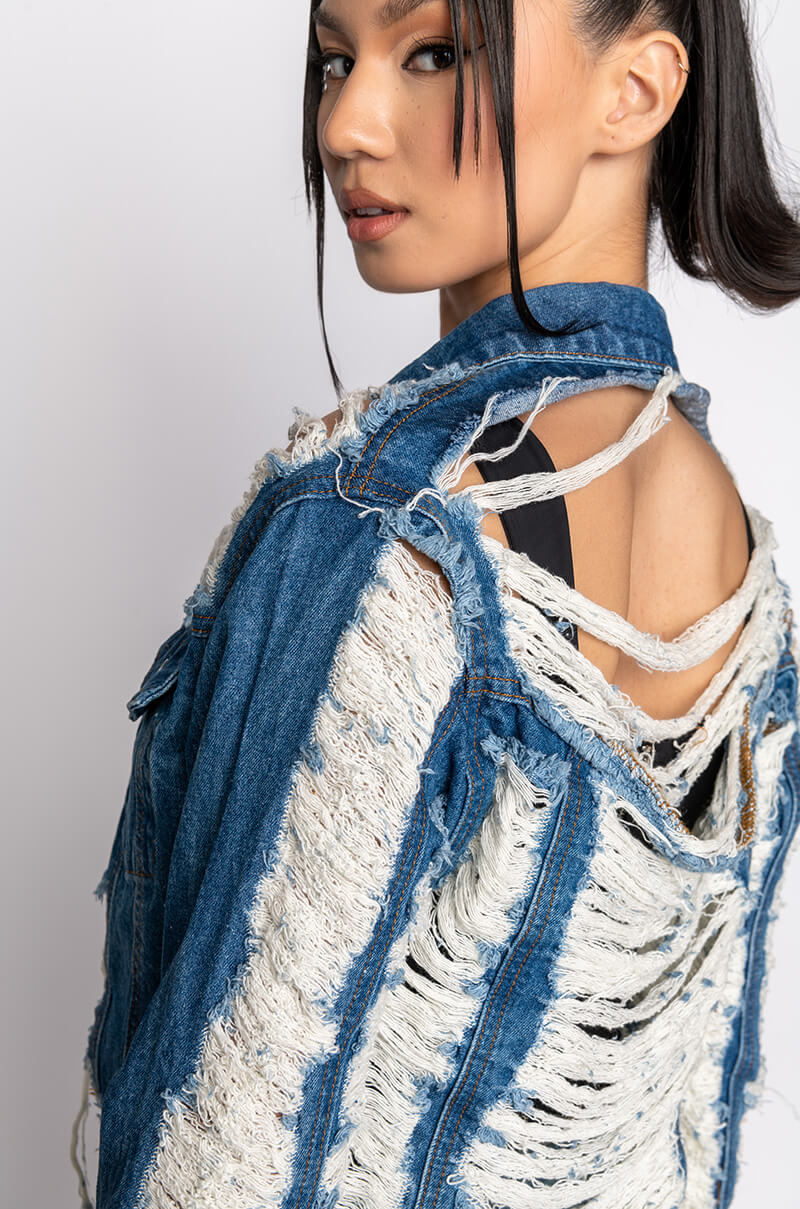 Extra View Ultra Distressed Crop Denim Jacket