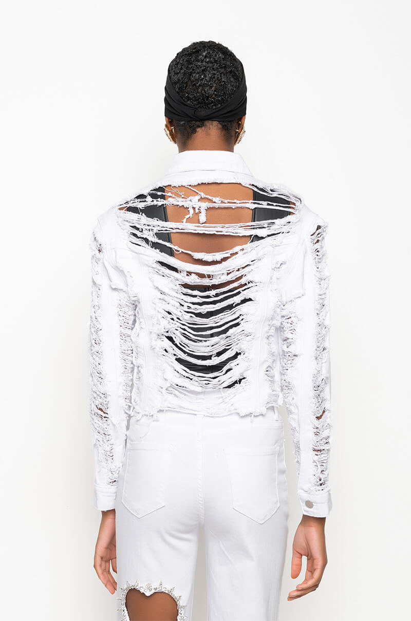 Extra View Ultra Distressed Crop Denim Jacket